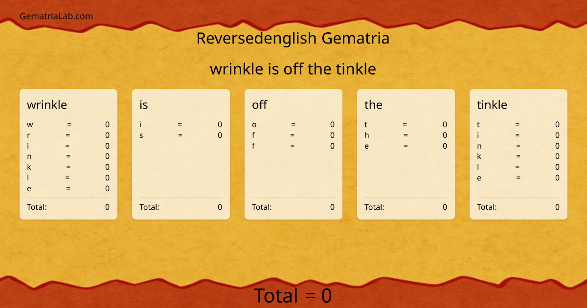 wrinkle is off the tinkle in reversedenglish Gematria